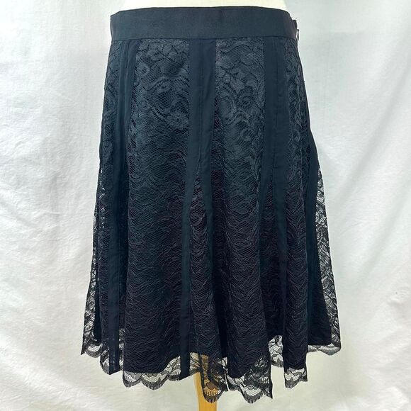 APOSTROPHE Black Floral Lace Midi Skirt Flowy Women's 12 Petite Gothic Romantic - Picture 1 of 8